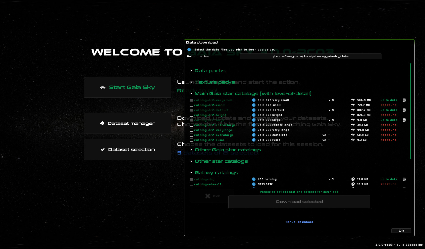 The dataset manager of Gaia Sky