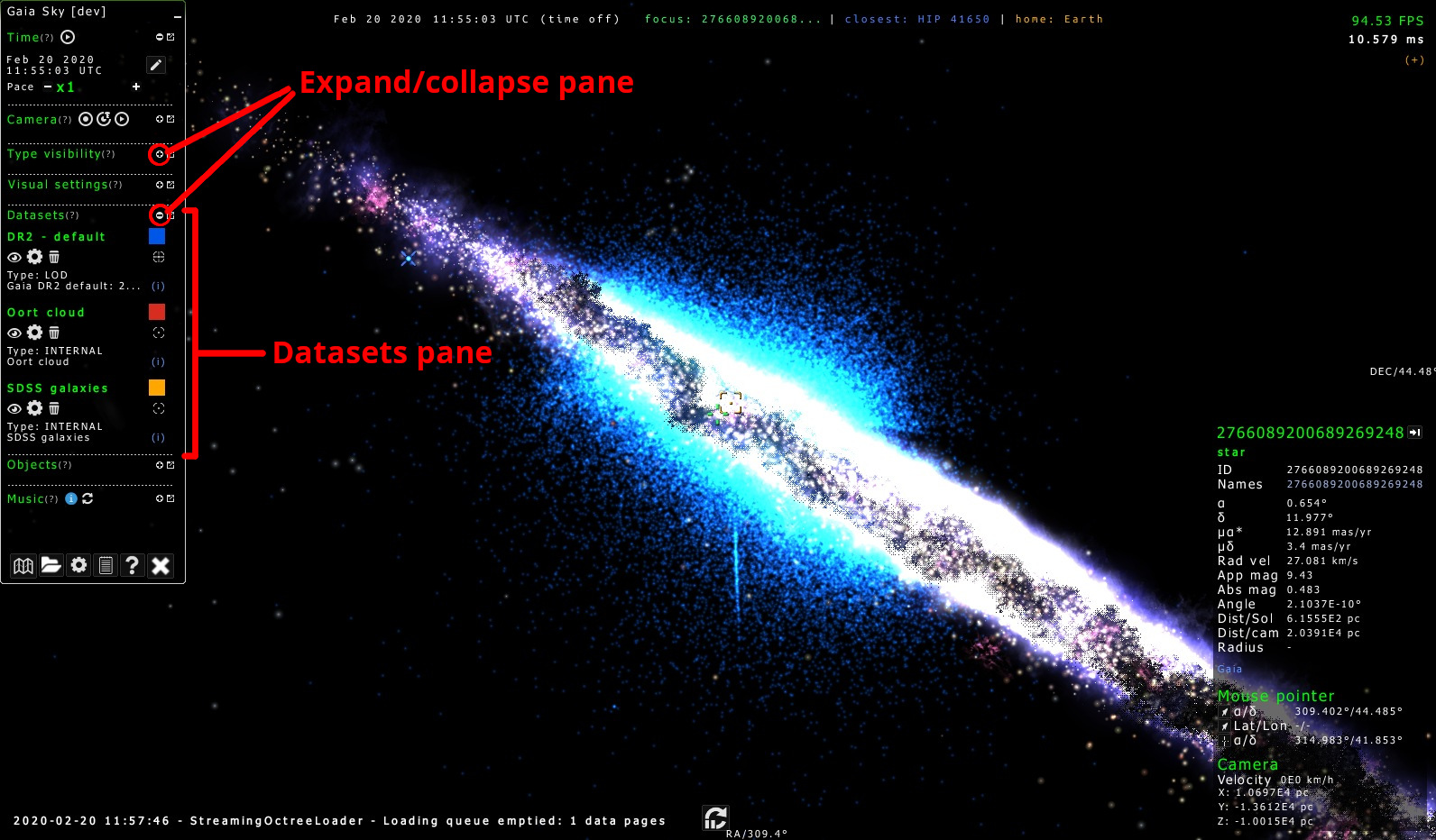 Datasets pane