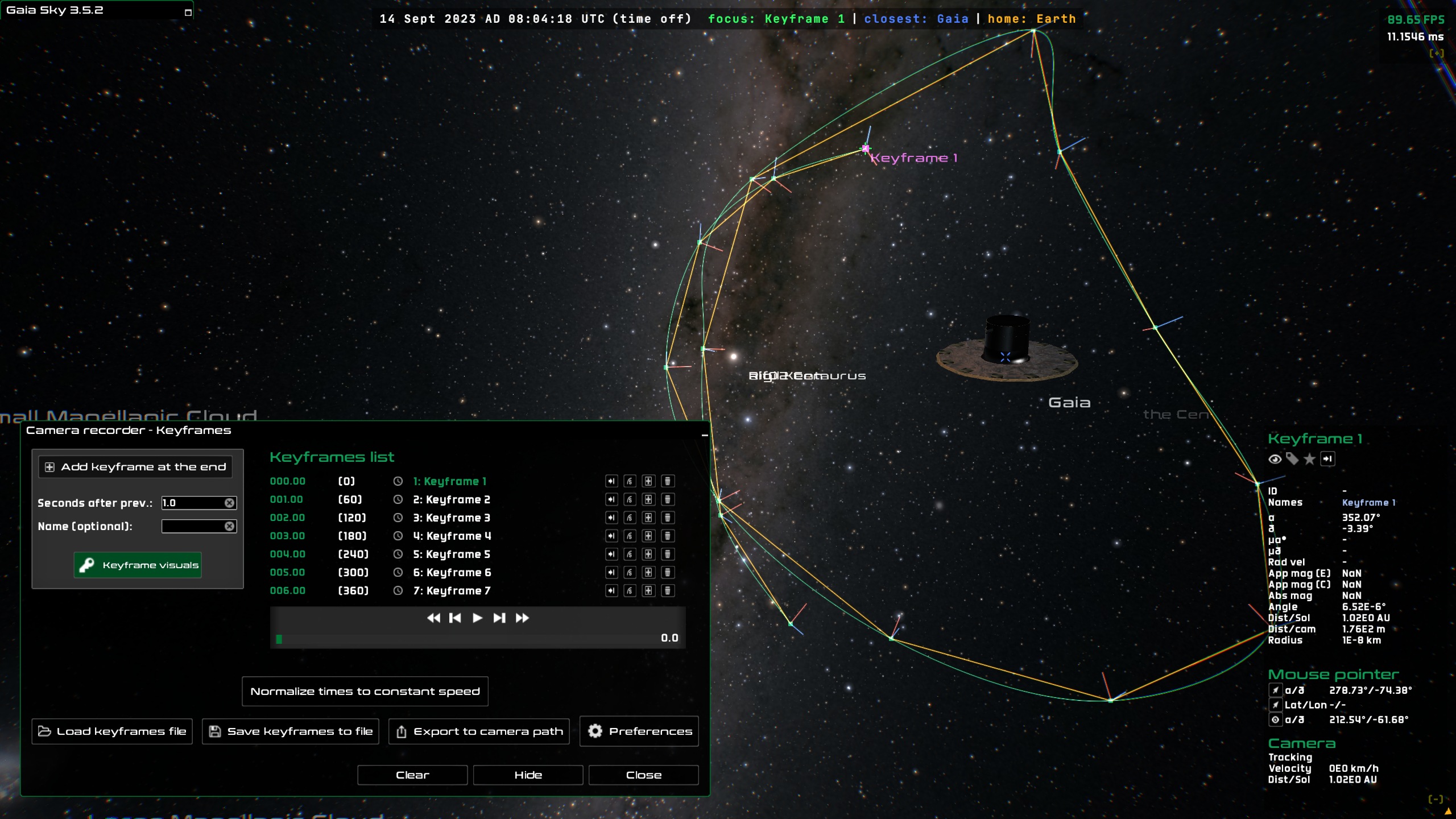 Creating a keyframed camera path around Gaia