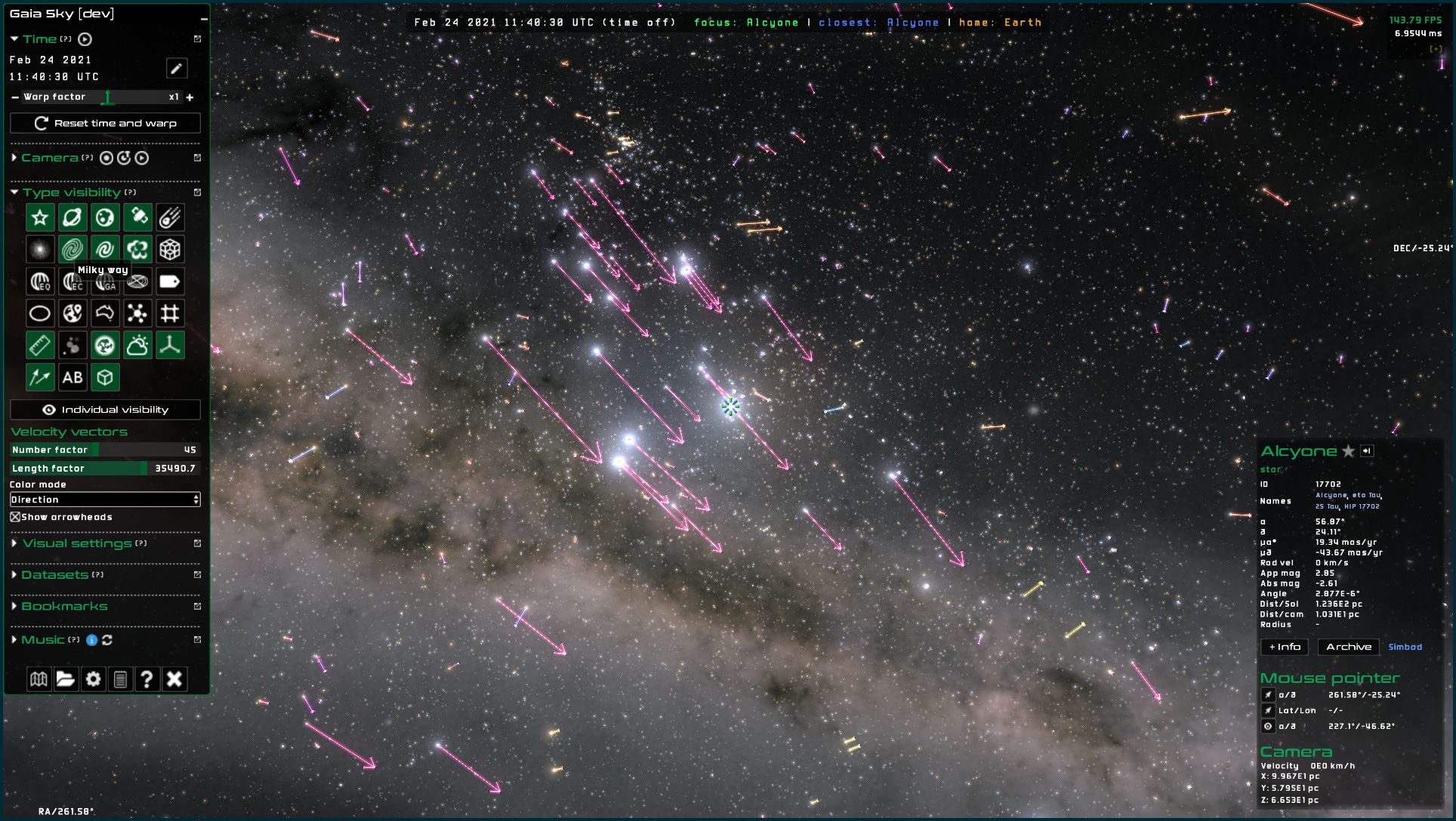 Velocity vectors in Gaia Sky