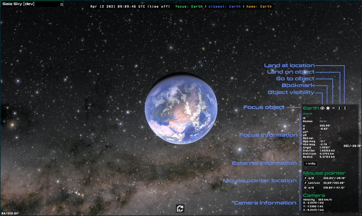 The focus panel in Gaia Sky