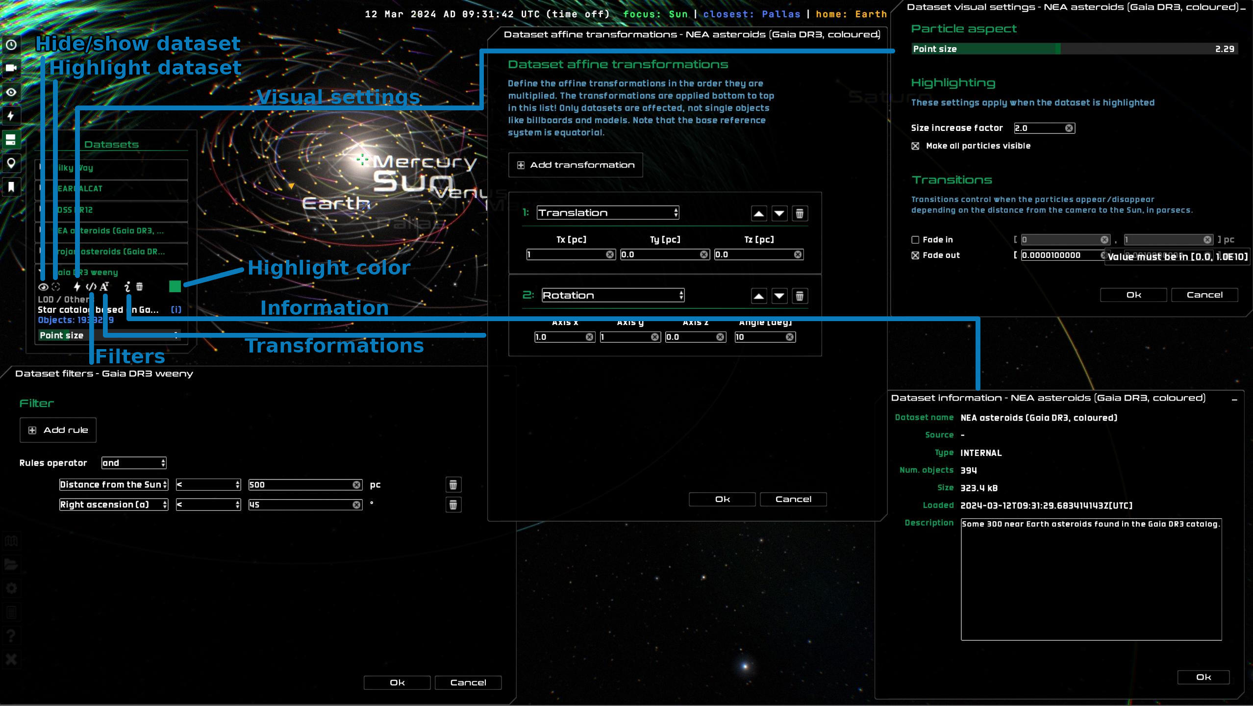 Datasets pane