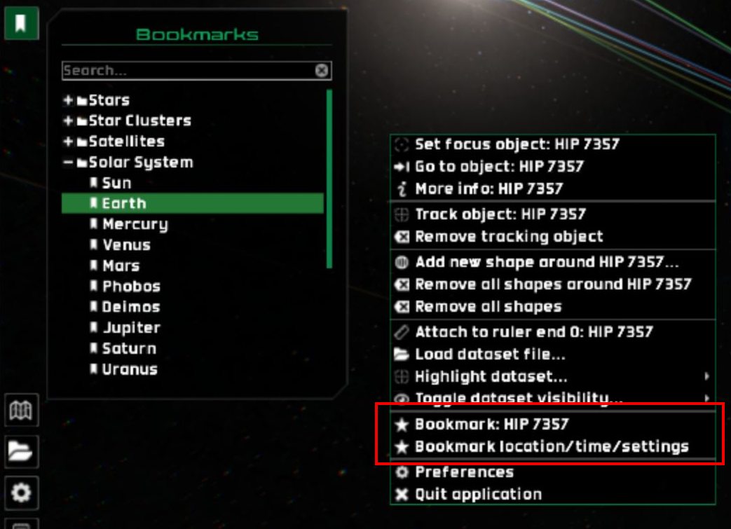 The bookmarks entries in the context menu, side-by-side to the bookmarks pane.