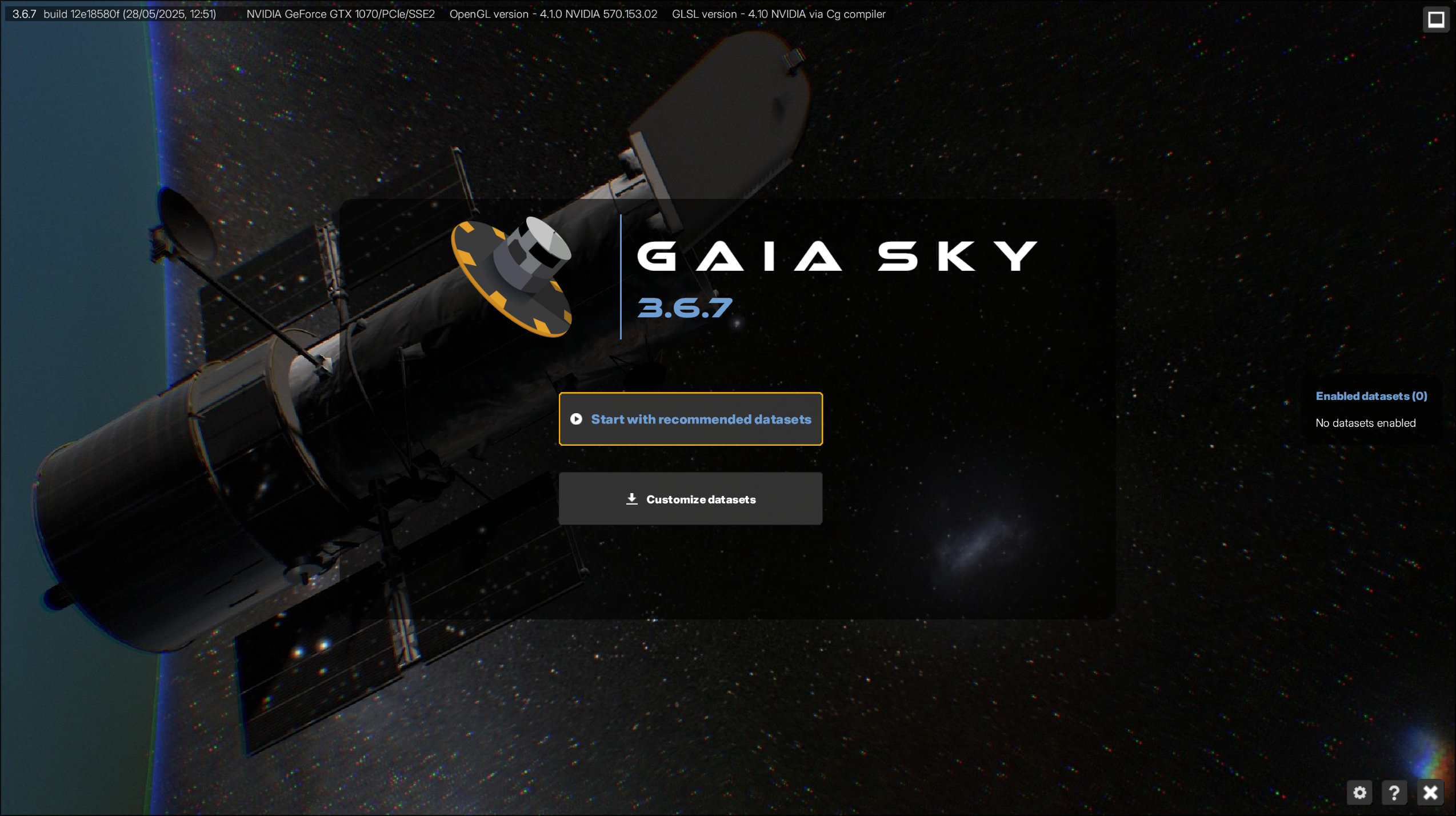 Gaia Sky onboarding screen.