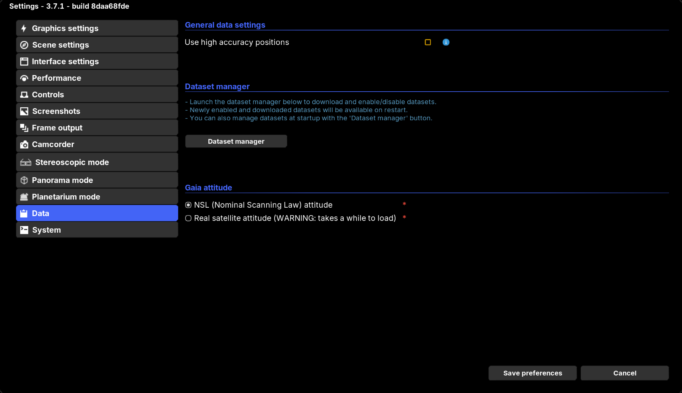 Settings and configuration — Gaia Sky docs