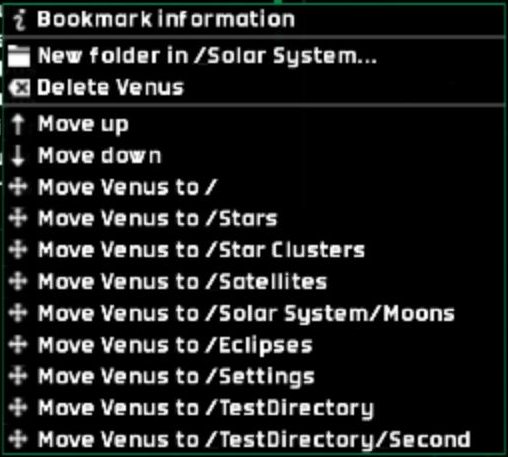 Bookmark context menu.