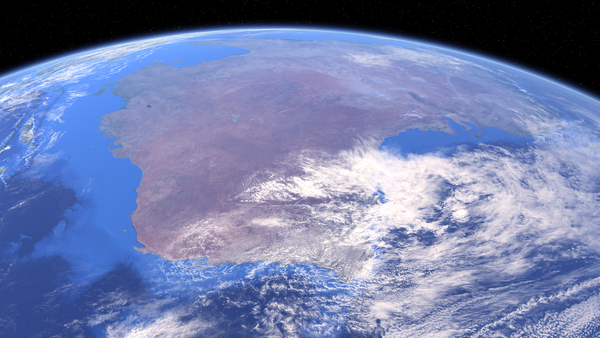 A view of the Earth from orbit, with sparse virtual textures.