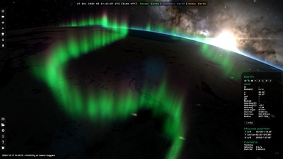 The surface of the Earth with the Aurora Borealis rendered as a volume.